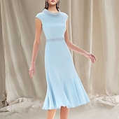 preiswerte Mit Jacke-Zweiteilig Meerjungfrau Brautmutterkleid Hochzeitsgast Kirche Eleganter Juwelenhals Knielang dehnbarer Chiffon Ärmellos Kurzjacken-Kleider mit Perlen Renntag Kleid