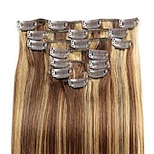 cheap Clip in Hair Extensions-Clip In Hair Extensions Human Hair 8pcs Pack Straight Natural Color Hair Extensions