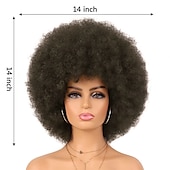 お買い得  カーニバルウィッグ-コスプレウィッグ、アフロパフウィッグ、女性用、ショートアフロ、キンキーカーリーウィッグ、耐熱性人工毛、ふわふわで柔らかく自然な見た目のウィッグ、黒人女性用、ハロウィンウィッグ