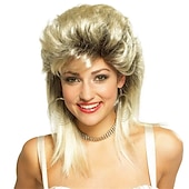 economico Parrucche storiche-Parrucche a Nido d&#039;Api Parrucca Mullet Capelli Metal Bionda Parrucca Mullet per Donne Ombre Nere Ricce Morbide Resistenti al Calore Capelli Lunghezza Spalla Rocker degli Anni &#039;80 Cosplay Radici Scure