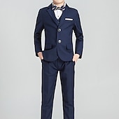 cheap Boy&#039;s Formal Suit-4 Pieces 5 Pieces Ring Bearer Suit Boys Kids Toddler Suit Formal Suit Suit &amp; Blazer Suit Vest Jacket &amp; Pants Formal Anniversary Party Back to School Fashion Gentle Solid Color Black Navy Blue Cotton