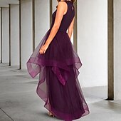 baratos Vestidos de Cocktail-Vestidos de Formatura em A Linha Vestido Elegante Formatura Assimétrico Sem Mangas Decote de Joia Convidada de Casamento de Outono com Pregas Vestidos