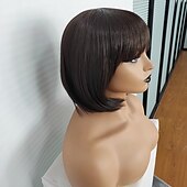 abordables Perruques Synthétiques Sans Bonnet-Perruque Synthétique Droit Avec Frange Fabriqué à la machine Perruque Court Noir Cheveux Synthétiques Femme Doux Classique Facile à transporter Noir / Usage quotidien / Fête / Soirée