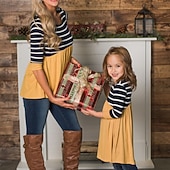 cheap Daily Family Matching-Mommy and Me T shirt Tops Striped Daily Yellow Rose Red Long Sleeve Active Matching Outfits