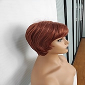 preiswerte ältere Perücke-Synthetische Perücken Locken Mit Pony Maschinell gefertigt Perücke Kurz Rotbraun Synthetische Haare Damen Weich Klassisch Einfach zu tragen Rotbraun / Freizeitskleidung / Party / Abend