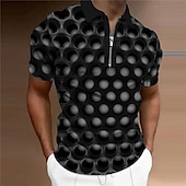 cheap Men&#039;s Geometric Polo-Men&#039;s Graphic Zip Polo Shirts Golf Shirt Short Sleeve Polo Shirts Collared Shirts Casual Vacation Wear Rave Wear Party Outfits 3D Print Quarter Zip Polo Red Blue Purple