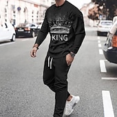 preiswerte Herren 3D Sweatshirt Sets-Herren Grafik Spleißen 2St 3D Sweatshirt-Sets Trainingsanzug Langarm Lange Hosen Rundhalsausschnitt Streetwear Sportbekleidung Basic Sport &amp; Outdoor Lässig Sport Druck Frühling Herbst Schwarz und