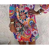 preiswerte Ausgefallene Kleider-damen casual kleid ethno kleid minikleid rot 3/4 ärmel floral print sommer frühling herbst v-ausschnitt casual weekend 2023 s m l xl xxl 3xl