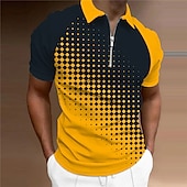 cheap Men&#039;s Printed Polo-Men&#039;s Geometry Polo Shirt Golf Shirt Short Sleeves Shirt Turndown Outdoor Street 3D Print Yellow Zipper Print Clothing Apparel Fashion Designer Casual Breathable