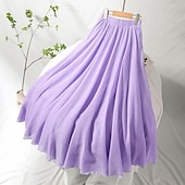cheap Dresses-Women&#039;s Asian Size Swing Long Skirt Linen Skirts Elegant Basic Casual Maxi Skirts Solid Colored Pleated Tulle Long Office / Career WorkWear Black White Yellow Light Green Spring &amp; Summer Linen Cotton