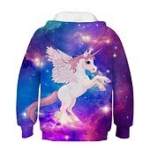 economico Cartone animato 3D della ragazza-Da ragazza 3D Cielo stellato Unicorno Felpa con cappuccio Manica lunga Stampa 3D Primavera Autunno Inverno Attivo Streetwear Bambino 3-12 anni Esterno Giornaliero