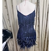 billiga Klänningar-Glada 20-talet 1920-talet Flapper-klänning Klänningar Den store Gatsby Tofs Fjäder Tofs Fjädrar Dam Maskerad Bröllop Bröllopsgäst Fest / afton Vuxen Klänning Hemkomstklänningar