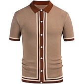 cheap Men&#039;s Classic Polo-Men&#039;s Knit Polo Sweater Polo Shirt Street Casual Button Classic Short Sleeve Fashion Casual Graphic Striped Button Front Summer Spring Fall Regular Fit Navy Blue Green Khaki Knit Polo Sweater