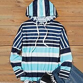billige Sport hettegenser-dame hettegenser sweatshirt pullover aktive sportsklær stripet fritidssport hette hette snøring print lange ermer blågrønn høst &amp;amp; vinter