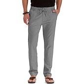 economico Classico-Per uomo Pantaloni di lino Pantaloni Pantaloni estivi Vita elastica Multi tasca Liscio Comfort Traspirante Lunghezza intera Attività commerciale Informale Essenziale Informale Taglia piccola Nero