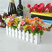 preiswerte Künstliche Pflanzen &amp; Blumen-Künstliche Blumenpflanzen – gemischte Farbgänseblümchen im Lattenzauntopf für Innenbüro, Hochzeit, Heimdekoration, künstliche Blumen für Hochzeit, Bogen, Garten, Wand, Heimparty, Hotel, Büro,