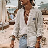 voordelige Straat-Voor heren linnen overhemd Zomer overhemd Strand hemd Designer overhemd Grafisch Buiten Straat Wit Blauw Groen Khaki Lange mouw Strijkijzer Zomer Lente Kleding Afdrukken