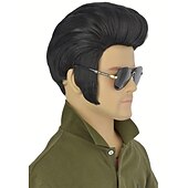 baratos Perucas de anime-Peruca clássica de elvis masculina, resistente a altas temperaturas, peruca de rock sintético, peruca estilo anime, penteado com pompadour. perucas do dia das bruxas
