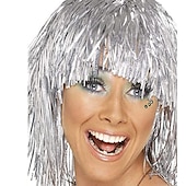 economico Parrucche di Carnevale-parrucche orpelli, costumi in maschera, parrucche lucide per feste, forniture cosplay metalliche
