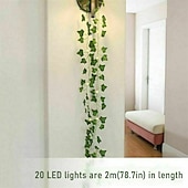 economico Striscie luci a batteria-piante artificiali led luci a corda 2m rampicanti foglie verdi casa natale matrimonio esterno edera vite luci fatate decorazione lampada fai da te giardino pensile patio cortile (senza batteria)