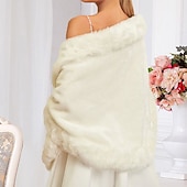 voordelige Bontstola&#039;s-Sjaal Witte Neppels Wikkel Sjaals Vrouwen Wikkel Elegante Bruid Mouwloos Neppels Bruiloft Wikkels Met Effen Kleur Voor Herfst Bruiloft  Winter Bruiloft jurk om indruk te maken