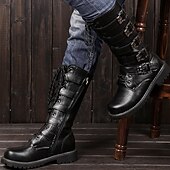 お買い得  男性用の靴-スカルバックルストラップと頑丈なソールを備えた女性用ブラックゴシックモーターサイクルブーツ、バイカースタイルのパンクロックコンバットブーツ