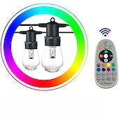 baratos Plug String Lights-Globo corda luzes 15m 15leds ao ar livre rgb mudança de cor 0.5w s14 edison lâmpadas de plástico inquebráveis ip65 à prova d'água com controle remoto adequado para quintal varanda café quintal jardim