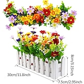 preiswerte Künstliche Pflanzen &amp; Blumen-Künstliche Blumenpflanzen – gemischte Farbgänseblümchen im Lattenzauntopf für Innenbüro, Hochzeit, Heimdekoration, künstliche Blumen für Hochzeit, Bogen, Garten, Wand, Heimparty, Hotel, Büro,