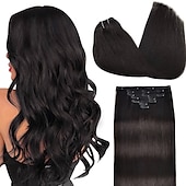 abordables Extensions à Clips-A Clipser Extensions de cheveux Cheveux Naturel humain 7 pièces Pack Droit soyeux Noir Extensions de cheveux