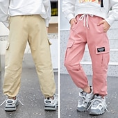 cheap Bottoms-Back to School Girls' 3D Solid Color Pants Summer Spring Fall Active Cargo Kid's Teen School Outdoor Daily
