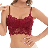 abordables Sostenes-Sujetadores de encaje para mujer, tirantes fijos, sujetadores transparentes, cobertura total, escote en V, transpirables, push up, encaje, color puro, cierre de presión, para citas, uso diario,