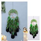 billige Drømmefanger-livet av tre grønn drømmefanger håndlaget gave fjærkrok vindklokke ornament veggheng dekor kunst boho stil 16*70cm