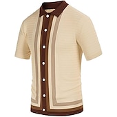 cheap Men&#039;s Classic Polo-Men&#039;s Knit Polo Sweater Polo Shirt Street Casual Button Classic Short Sleeve Fashion Casual Graphic Striped Button Front Summer Spring Fall Regular Fit Navy Blue Green Khaki Knit Polo Sweater
