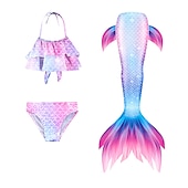 abordables Maillot de bain sirène-Enfants Fille Trois pièces Maillots de bain sirène Maillot de Bain Plage Natation Bloc de couleur à imprimé arc-en-ciel Actif Imprimer Maillots de bain 3-10 ans Eté Rose Claire Rose poussiéreuse