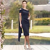 economico Lunghezza del tè-Abito A-Line Madre della Sposa Ospite di Matrimonio Elegante Collo Gioiello Lunghezza Ginocchio Stretch Chiffon Manica 3/4 Lunghezza con Drappeggio Laterale 2025 misura personalizzata gratuita