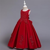 preiswerte Kleider für die Blumenmädchen-Blumenmädchenkleid Mädchen Kleid Abendkleid Party Kleid Hochzeit Party Besondere Anlässe Kuschelig Prinzessin Bestickt Schleife Einfarbig Ärmellos Rundhalsausschnitt Weiß Champagner 4-13 Jahre