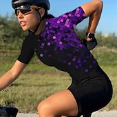 abordables Maillots pour femmes-Femmes Maillot de cyclisme Géométrique Manche Courte Cyclisme Maillot Top avec 3 poches arrière VTT Vélo tout terrain Cyclisme sur route Séchage Rapide Bandes réfléchissantes Poche Arrière Évacuation