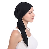 abordables Sombreros-Nuevo algodón elástico color sólido envoltura cabeza bufanda sombreros musulmán turbante capó para mujeres interior hijab sombrero moda mujer turbantes gorras