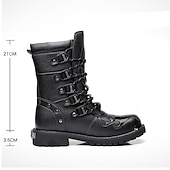 abordables Botas de ciclista-Botas de moto de cuero negro resistente para hombre: diseño resistente con múltiples hebillas y suela reforzada para uso en motociclistas y al aire libre