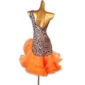 billiga Danskläder till latindans-dans salsa latinsk dansklänning cascading volanger split joint kvinnors träningsprestanda ärmlös hög spandex organza salsa trikå
