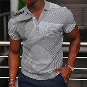 billige Geometrisk polo for menn-Herre Geometrisk Poloskjorter Golf skjorte Kortermet Poloskjorter Skjorter med krage Business Casual Ferieklær Formell klær Festivalklær Knapper 3D-utskrift Blå Brun Grønn