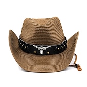 abordables Sombreros-Sombreros de vaquero para mujer, sombrero de paja panamá de estilo étnico, cinturón, sombreros occidentales decorados con vaca