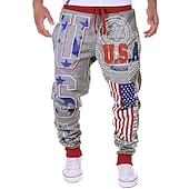 cheap Sweatpants-Men&#039;s Sweatpants Joggers Trousers Chinos Drawstring Elastic Waist Letter National Flag Full Length Weekend Basic Black Navy Blue Micro-elastic
