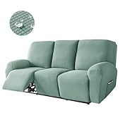 abordables Housse de fauteuil inclinable-Housses de canapé inclinables extensibles 3 places bordeaux imperméables avec poche latérale ensemble de 8 pièces, housse de chaise inclinable antidérapante pour fauteuil inclinable standard 3