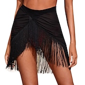 billiga Omlottkjol-Dam Badkläder Täck Över Strandbotten Baddräkt Fringe Hem Tofs Stylish Standkläder Slät Ren färg Ärmlös Baddräkter