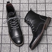 abordables Bottes de combat-bottines à lacets marron pour hommes – similicuir avec doublure en peluche chaude et semelle antidérapante durable, idéales pour les tenues décontractées d&#039;hiver