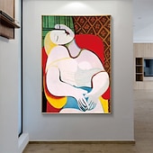 cheap Famous Paintings-Handmade Hand Painted Oil Painting Wall Art Pablo Picasso Le Reve Girl before a Mirror Carving Painting Home Decoration Decor Rolled Canvas No Frame Unstretched