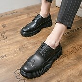 levne Formální-pánská robustní podrážka hnědé boty z umělé kůže – stylový vintage oxford design s odolným běhounem pro běžné i formální nošení