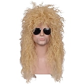 cheap Historical Wigs-Funny mens Carnival costume Wig Mens 70s 80s Long Curly Black Rocker Costume Wig Halloween Wigs