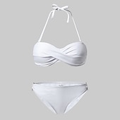 billiga Bikiniset-Dam Badkläder Bikini 2 st Kaxig Baddräkt Rynkad 2 st Öppen Rygg Sexig Standkläder Sexig Slät Ren färg Axelbandslös Ärmlös Baddräkter